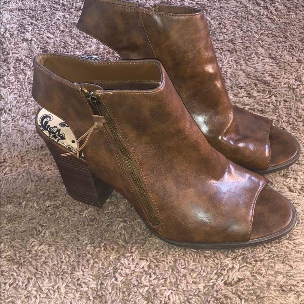 Brown Peep Toe Booties